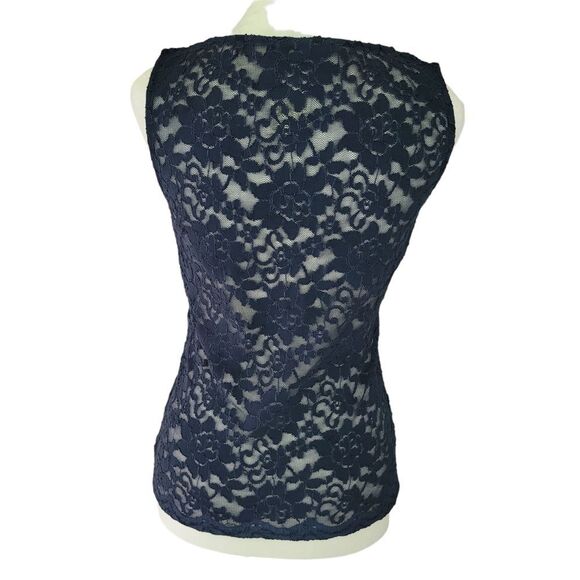 BCBGMAXAZRIA  Irini Navy Blue Lace Tank Top Shirt Sleeveless Small - Picture 4 of 9